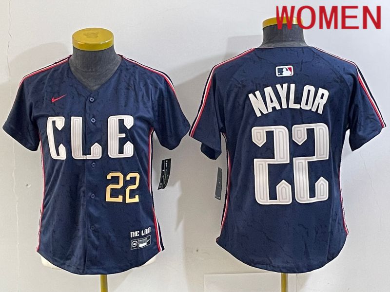 Women Cleveland Indians #22 Naylor Blue City Edition Nike 2024 MLB Jersey style 3